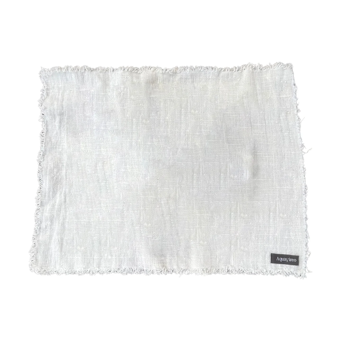 AquaVireo Fringed Coarse Linen Placemats / Pack of 4 / White - Image 6
